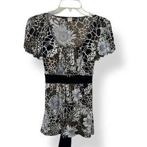 Y2K 2000s JTB Babydoll Top Womens Size‎ Medium Floral Tie Waist Indie Festival